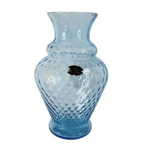 White Cristal French Aqua Blue Turquoise Vase Made in Italy w Label 12.5“ Tall